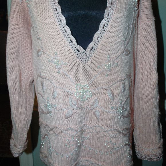 Vintage Pearl Beaded Cotton Sweater - Picture 5 of 6